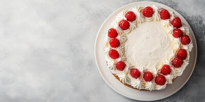 Gluten-free cake with visible layers and minimal decorations on top, meal photography photo