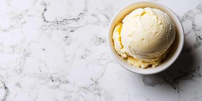 Scoop of gelato in a small dish, with a smooth, rounded surface and soft texture, meal photography photo