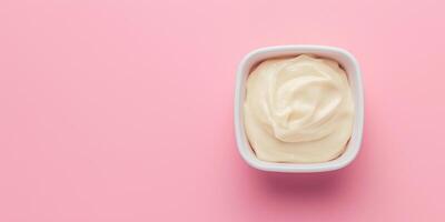 Dip in a square container with no additional elements or adornments, meal photography photo