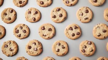 Baking sheet filled with perfectly spaced, identical cookies fresh from the oven, culinary photography photo