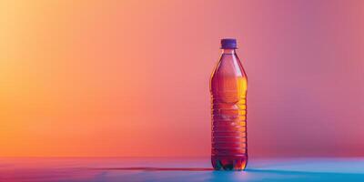 Single bottle of electrolyte replenishment drink standing against a gradient backdrop, food photography photo