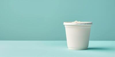 Single-serving yogurt drink in a cup with a visible seal and simple label, food photography photo