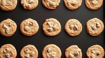 Baking sheet filled with perfectly spaced, identical cookies fresh from the oven, gastronomy photography photo