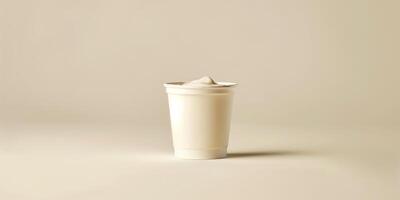 Single-serving yogurt drink in a cup with a visible seal and simple label, photorealistic food photo