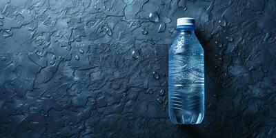 Electrolyte drink bottle with a sports cap, placed on a textured table surface, gastronomy photography photo