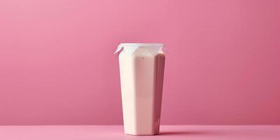 Carton of probiotic yogurt drink with a peel-off seal, displayed on a flat surface, meal photography photo