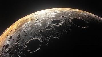 Close-up view of Mercury reveals its rugged terrain and numerous craters, highlighting the planet's geological history and surface features in stunning detail. photo