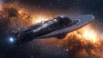 A massive space telescope orbits in deep space, collecting data on distant galaxies with precision. photo