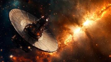 A massive space telescope orbits the cosmos, capturing stunning celestial phenomena in vivid detail and revealing the wonders of space. photo