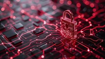 A digital lock symbolizing cybersecurity amidst a circuit board backdrop. photo