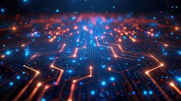 Abstract digital circuit with glowing lights representing technology and connectivity. photo