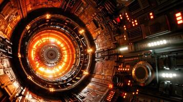 A futuristic tunnel with glowing lights, suggesting advanced technology and exploration. photo