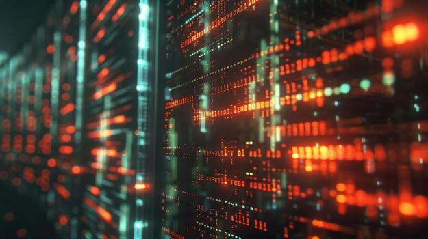 Abstract digital data visualization with glowing lines and patterns. photo