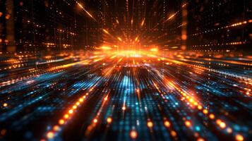 A vibrant, abstract representation of digital data flow with glowing particles and lines. photo