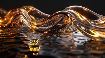 A mesmerizing abstract depiction of flowing liquid with shimmering golden highlights. photo