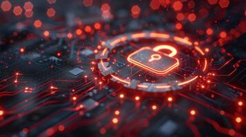 A digital lock symbol on a circuit board background, representing cybersecurity. photo