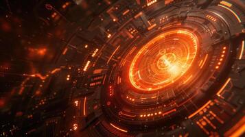 Abstract digital design featuring glowing orange circuits and patterns. photo