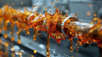 A close-up of a liquid splashing from a pipe, showcasing industrial processes. photo