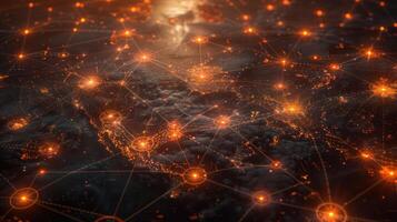 A digital representation of a connected world, showcasing global networks and data flow. photo