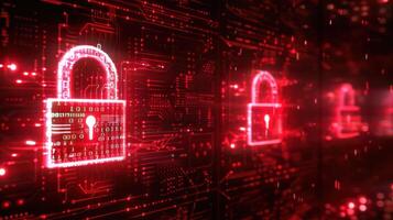 Digital locks on a circuit board background, symbolizing cybersecurity and data protection. photo