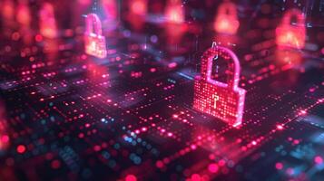 Digital locks on a circuit board, symbolizing cybersecurity and data protection. photo