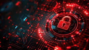 Digital lock symbol on a circuit board background, representing cybersecurity and protection. photo