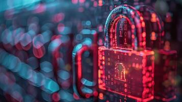 A digital lock surrounded by binary code, symbolizing cybersecurity and data protection. photo