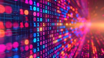 Abstract representation of binary code with vibrant colors, symbolizing digital technology. photo