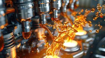 Close-up of engine components with fluid dynamics showcasing mechanical processes. photo