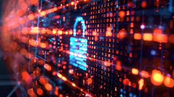 Digital representation of cybersecurity with a padlock and binary code. photo