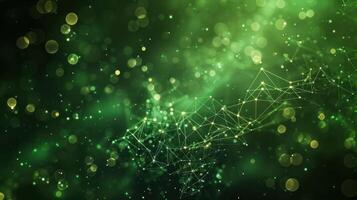 A vibrant abstract background with green hues and glowing particles, ideal for digital designs. photo