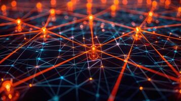 A vibrant network of interconnected nodes representing data flow and technology. photo