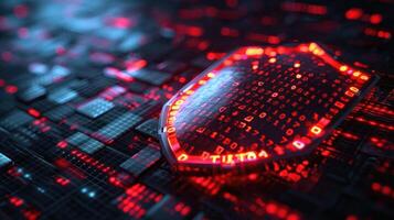 A digital shield with binary code, symbolizing cybersecurity and data protection. photo
