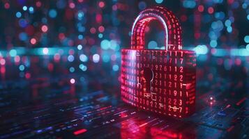 A digital padlock surrounded by binary code, symbolizing cybersecurity and data protection. photo