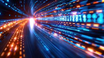 A dynamic visual of data streams and light, representing digital technology and speed. photo