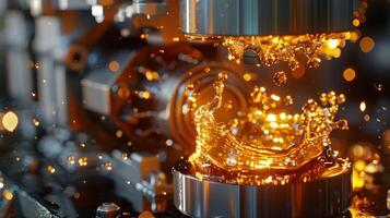 A close-up of a machine creating a splash of liquid, showcasing industrial processes. photo