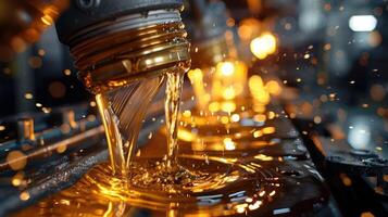 Close-up of liquid flowing from a nozzle, highlighting industrial processes and machinery. photo