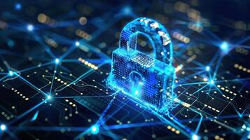 A digital padlock symbolizing cybersecurity and data protection amidst a network of connections. photo