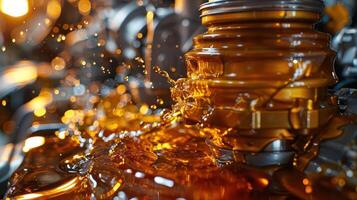 Close-up of flowing oil in a mechanical setting, showcasing texture and movement. photo