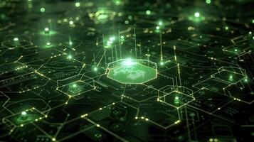 A digital network representation with glowing nodes and connections, symbolizing technology and data. photo