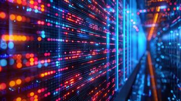 A vibrant digital landscape with glowing data streams representing technology and information. photo