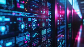 A close-up of a digital interface with vibrant graphics, likely representing data analytics. photo