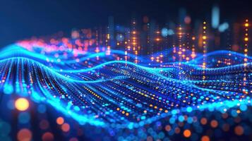 Abstract visualization of data represented as waves of light and color. photo
