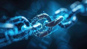 A futuristic digital chain link symbolizing connectivity and blockchain technology. photo