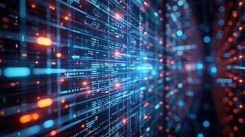 Abstract digital data visualization with glowing lines and nodes. photo
