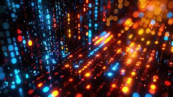 Abstract digital visualization of binary data streams in vibrant colors. photo