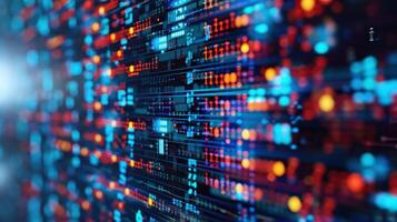 Abstract digital data visualization with vibrant colors representing technology and information flow. photo