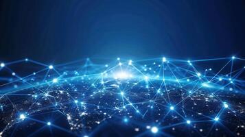 A digital representation of a connected world with glowing network lines over a globe. photo