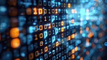 Abstract digital representation of binary code and data flow. photo