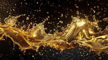 A dynamic splash of golden liquid against a dark background, creating a vibrant visual effect. photo